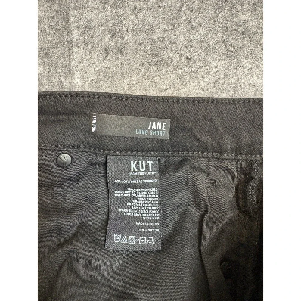 KUT from the Kloth Jane Long Short High Rise Cut Off Denim Shorts Black Size 8